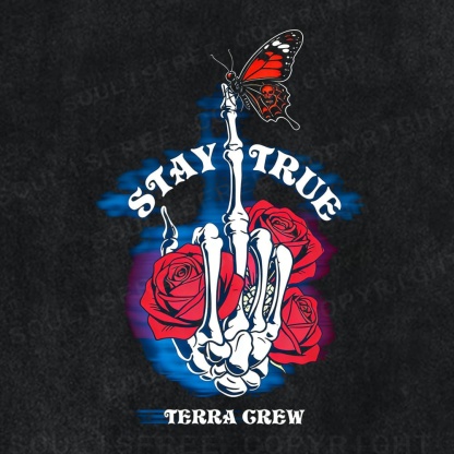 Soulisfree Stay True Bone Rose Illusion Washed Tee