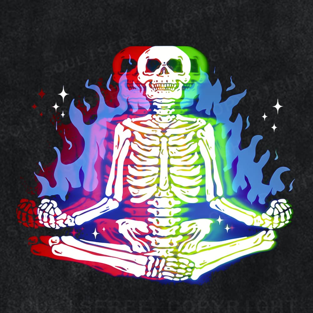 Soulisfree Rainbow Flame Skeleton Zen Illusion Washed Tee