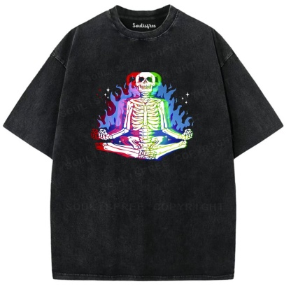 Soulisfree Rainbow Flame Skeleton Zen Illusion Washed Tee