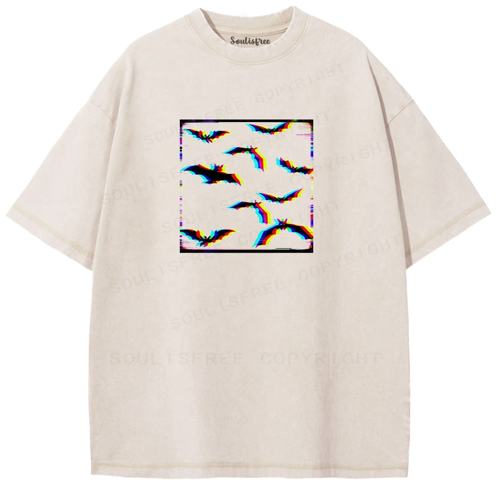 Soulisfree Glitch Bats Rainbow Static Illusion Washed Tee