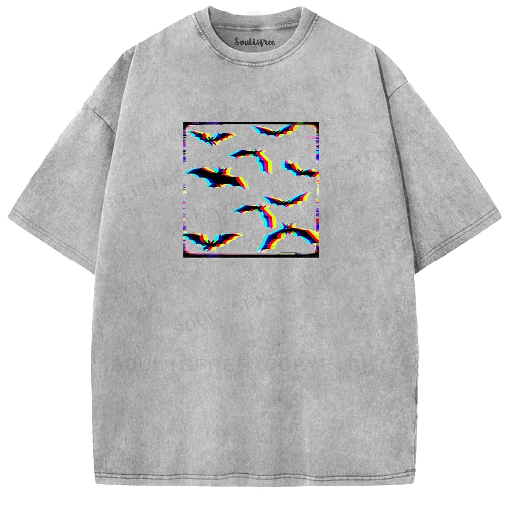 Soulisfree Glitch Bats Rainbow Static Illusion Washed Tee