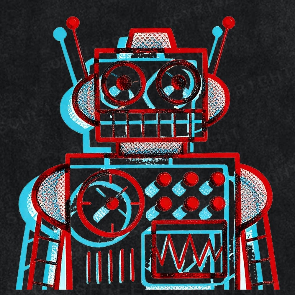 Soulisfree Retro Robot Design Illusion Washed Tee