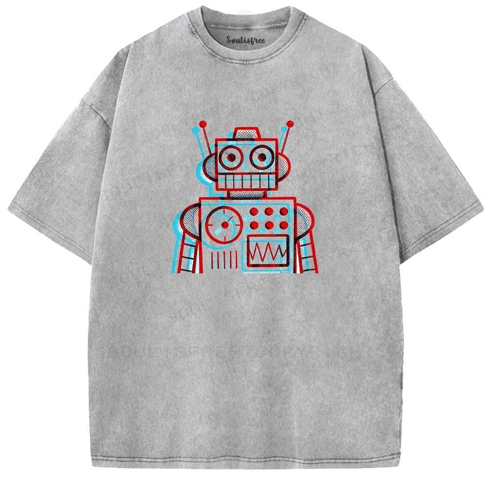 Soulisfree Retro Robot Design Illusion Washed Tee