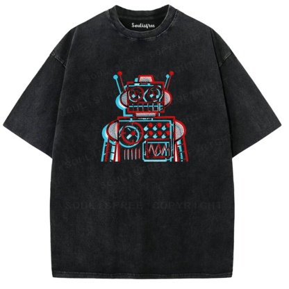 Soulisfree Retro Robot Design Illusion Washed Tee