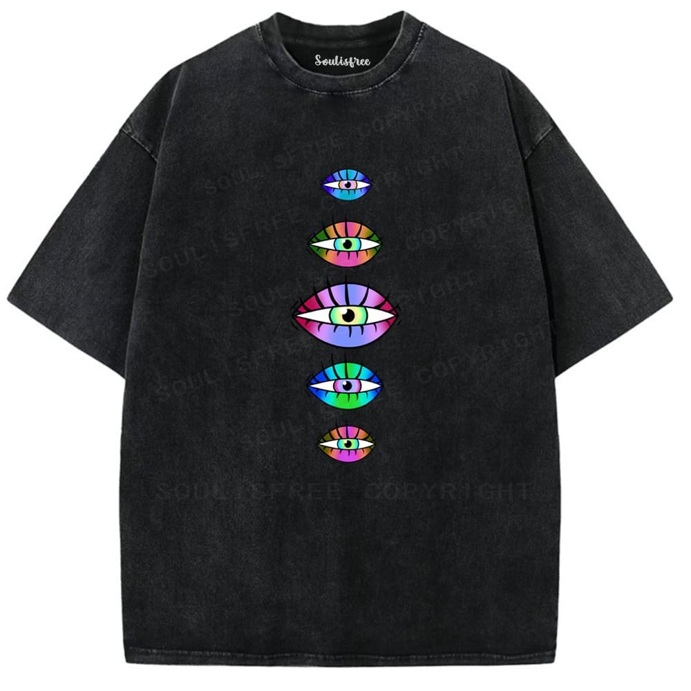 Soulisfree Multi Color Iris Stack Pattern Washed Tee
