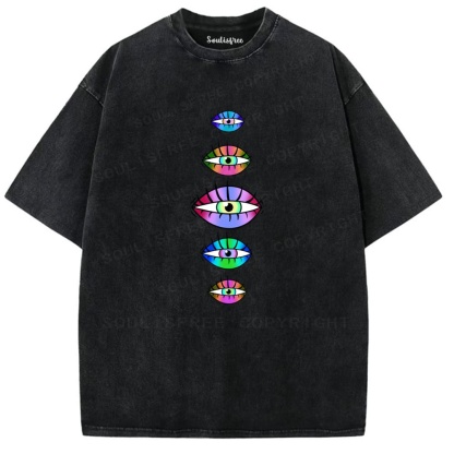 Soulisfree Multi Color Iris Stack Pattern Washed Tee