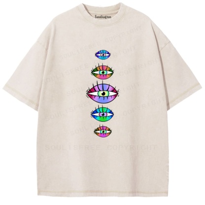 Soulisfree Multi Color Iris Stack Pattern Washed Tee