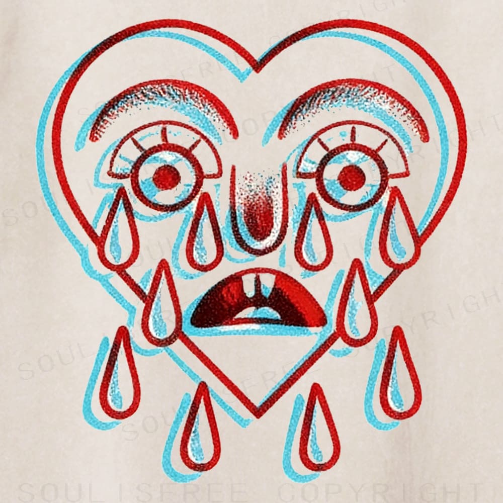 Soulisfree Emotional Face Teardrop Graphic Illusion Washed Tee