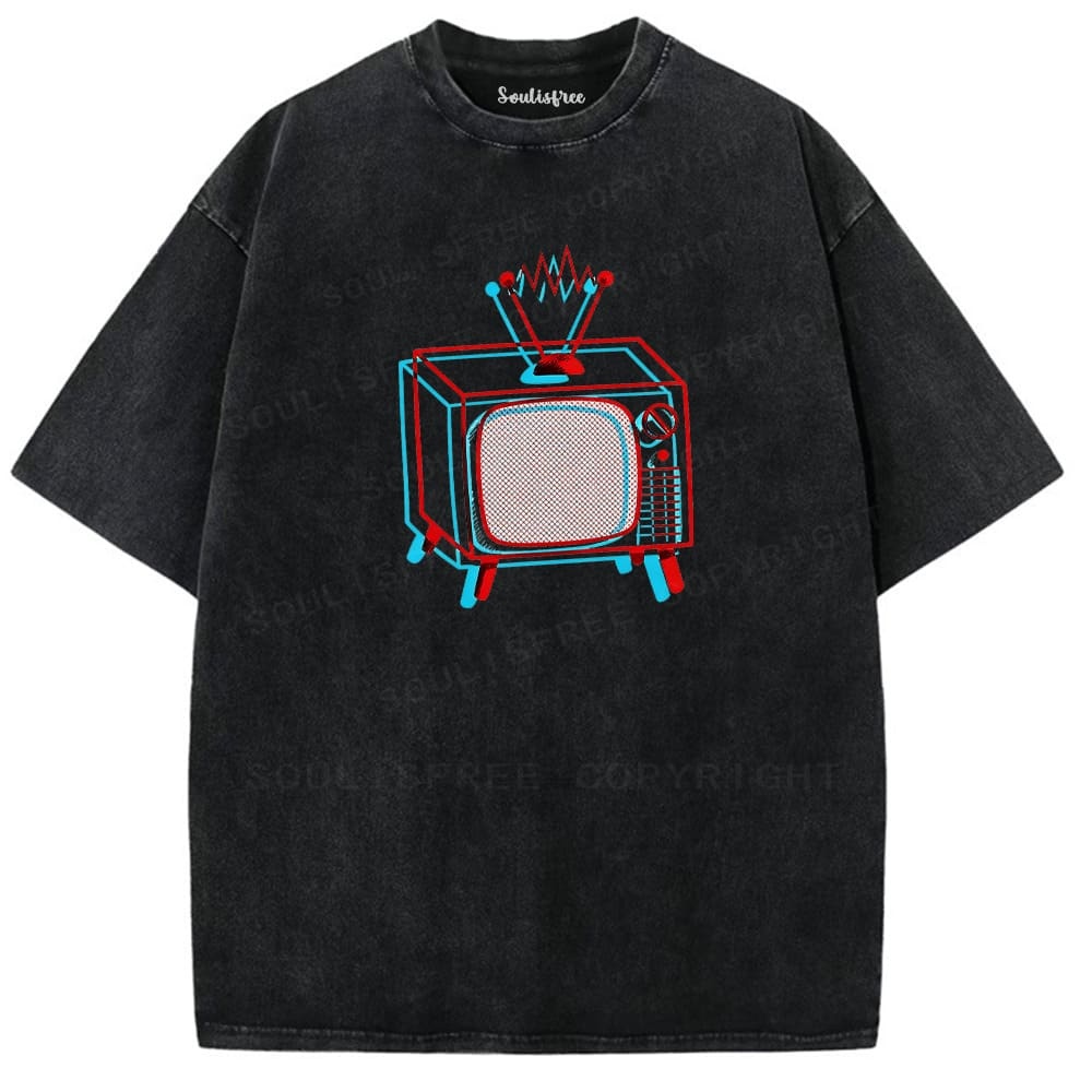 Soulisfree Retro TV Antenna Graphic Illusion Washed Tee