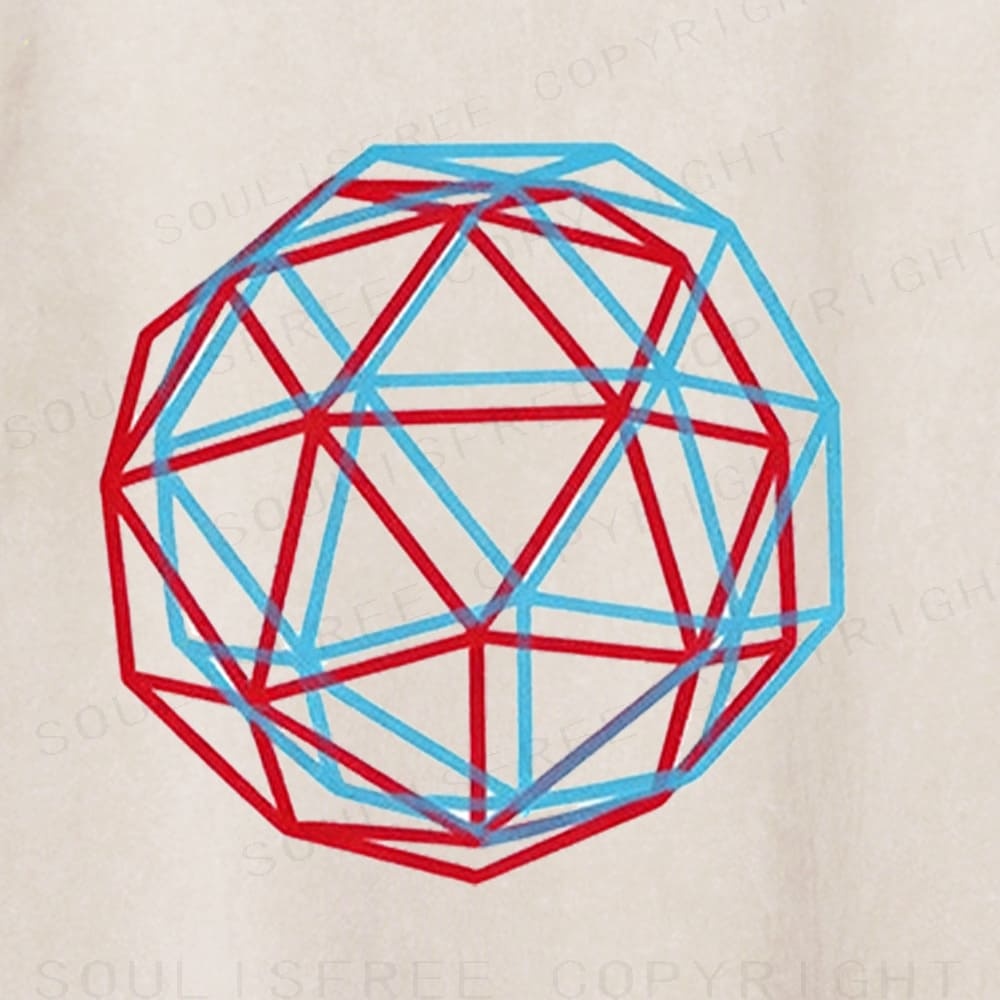 Soulisfree Dual Color Geometric Sphere Illusion Washed Tee