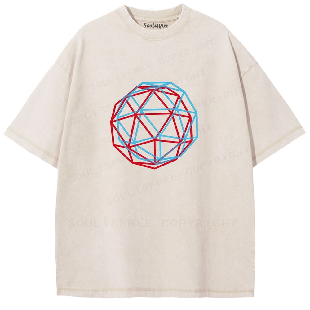 Soulisfree Dual Color Geometric Sphere Illusion Washed Tee