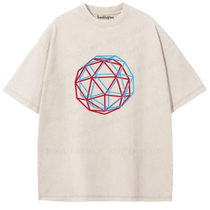 Soulisfree Dual Color Geometric Sphere Illusion Washed Tee