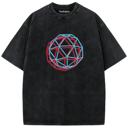 Soulisfree Dual Color Geometric Sphere Illusion Washed Tee