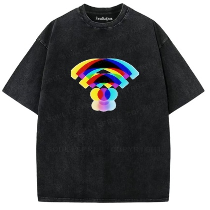 Soulisfree Rainbow WiFi Signal Illusion Washed Tee