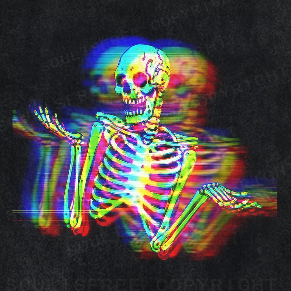 Soulisfree Rainbow Skull Glitch Illusion Washed Tee