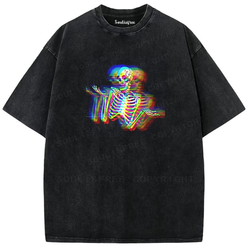 Soulisfree Rainbow Skull Glitch Illusion Washed Tee