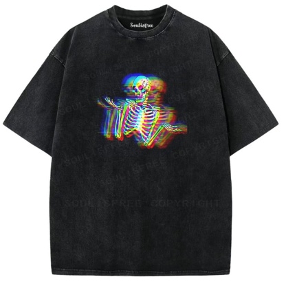 Soulisfree Rainbow Skull Glitch Illusion Washed Tee