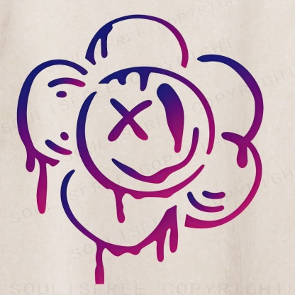 Soulisfree Purple Pink Smile Flower Drip Washed Tee