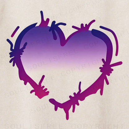 Soulisfree Purple Pink Heart Thorn Drip Washed Tee