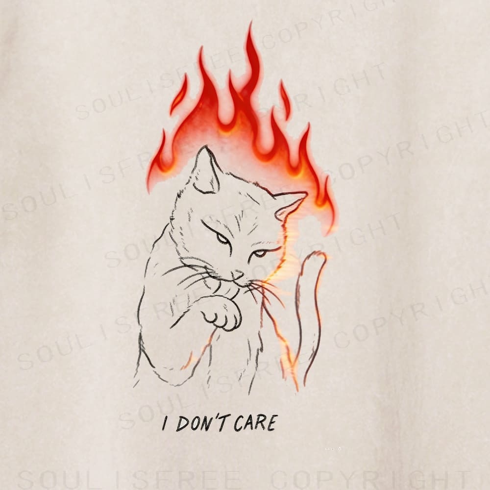 Soulisfree Cool Cat Fire Words Simple Washed Tee