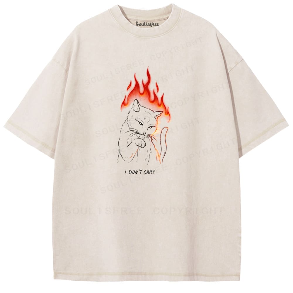 Soulisfree Cool Cat Fire Words Simple Washed Tee