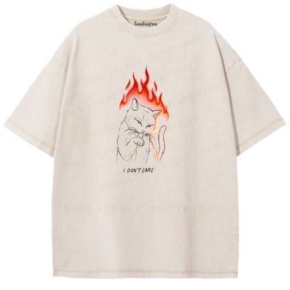 Soulisfree Cool Cat Fire Words Simple Washed Tee