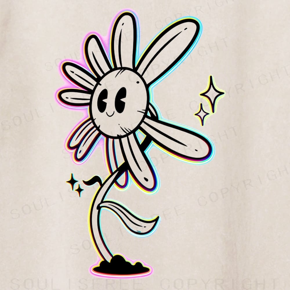 Soulisfree Smile Daisy Rainbow Outline Star Washed Tee