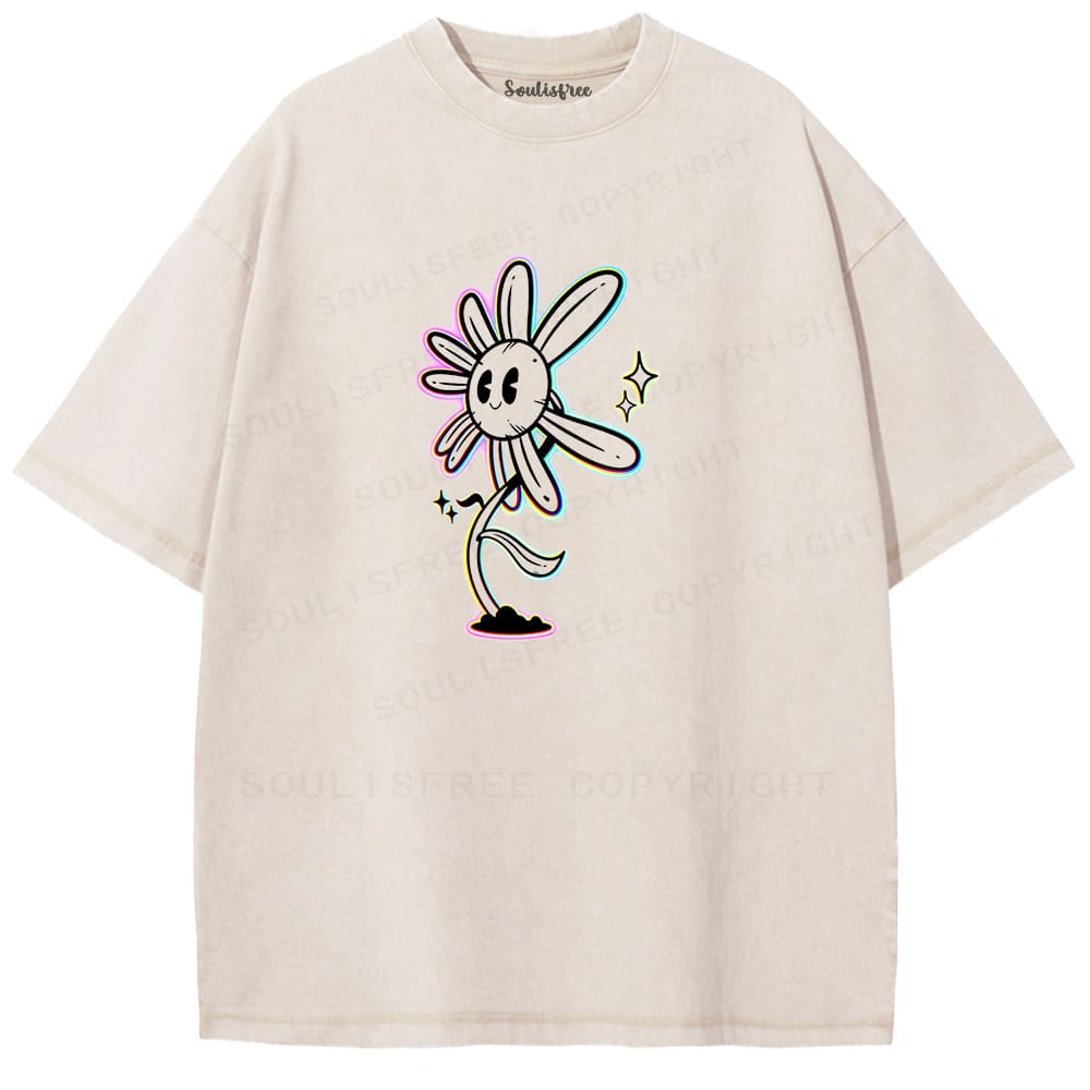 Soulisfree Smile Daisy Rainbow Outline Star Washed Tee