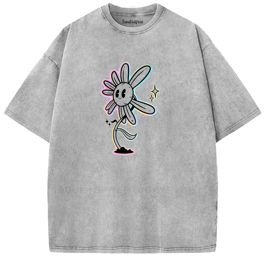 Soulisfree Smile Daisy Rainbow Outline Star Washed Tee