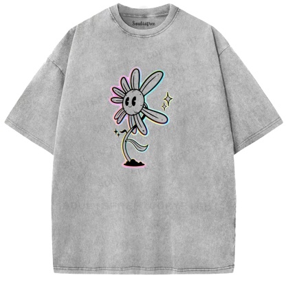 Soulisfree Smile Daisy Rainbow Outline Star Washed Tee