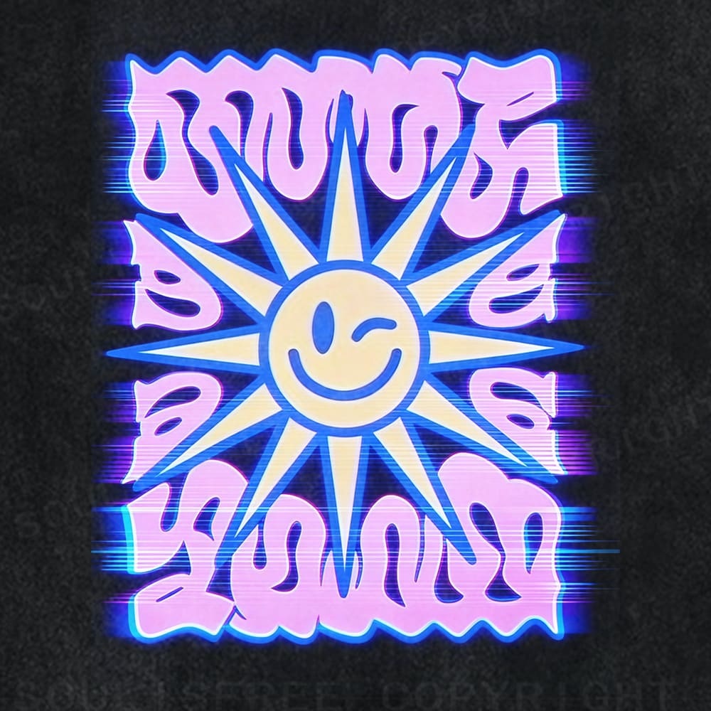 Soulisfree Smile Sun Color Border Illusion Washed Tee