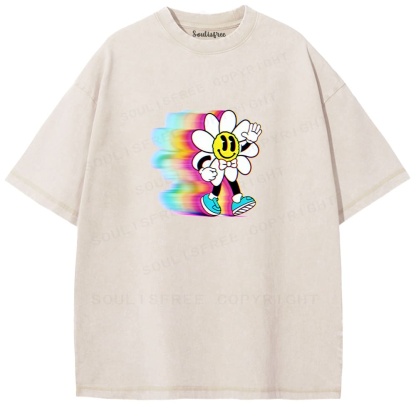 Soulisfree Rainbow Trail Smiling Illusion Washed Tee