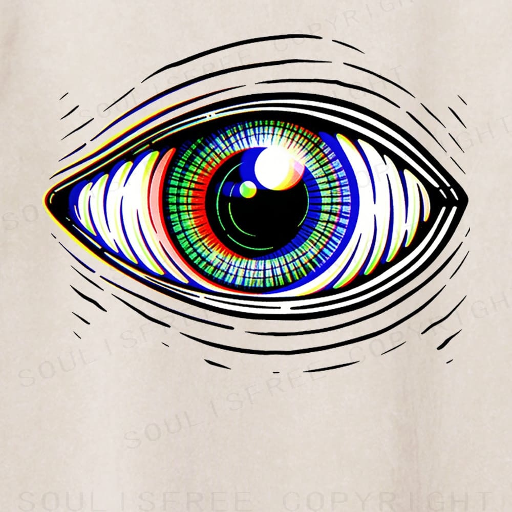 Soulisfree Rainbow Iris Line Art Eye Symbol Washed Tee