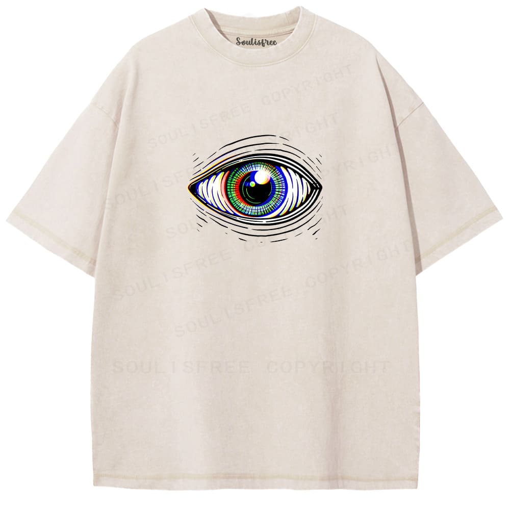 Soulisfree Rainbow Iris Line Art Eye Symbol Washed Tee
