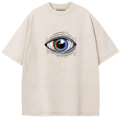 Soulisfree Rainbow Iris Line Art Eye Symbol Washed Tee