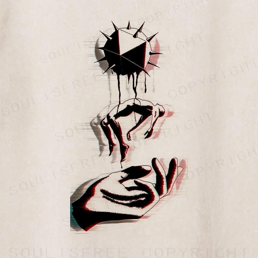 Soulisfree Spiked Orb Dripping Ink Hand Illusion Washed Tee