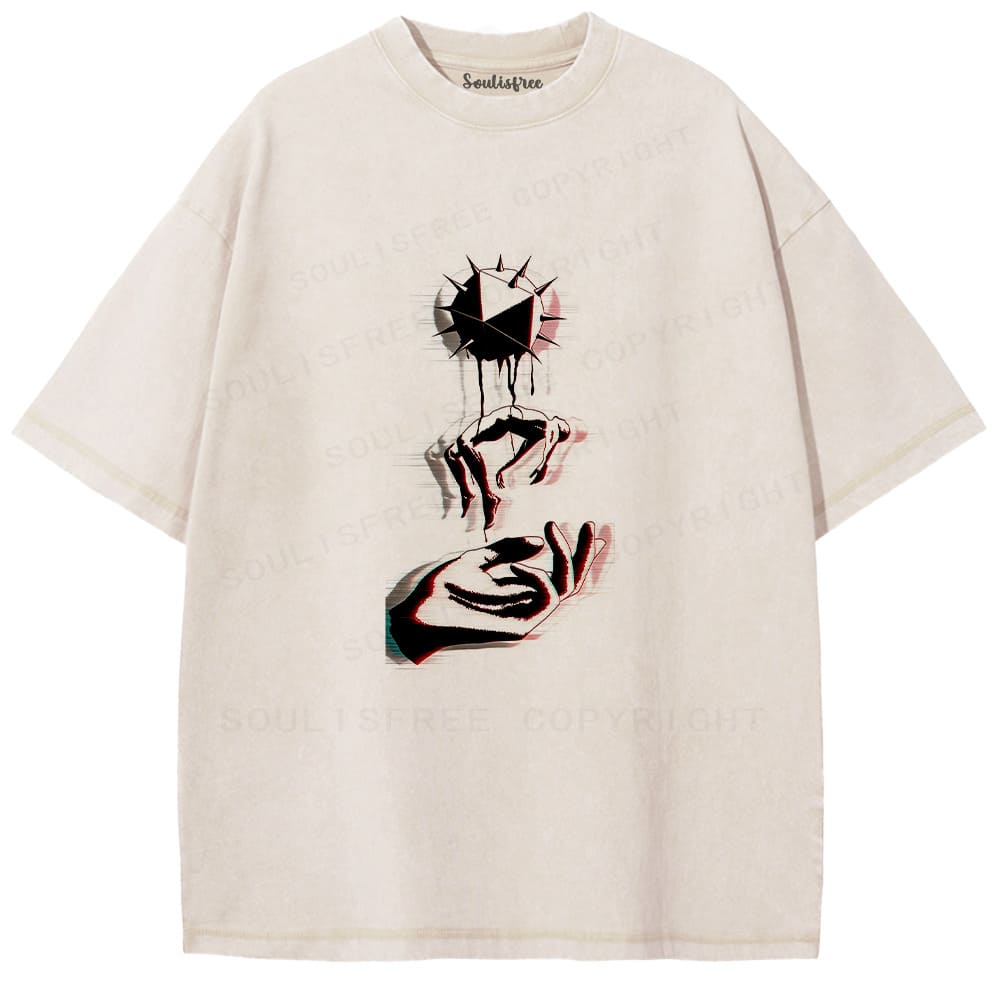 Soulisfree Spiked Orb Dripping Ink Hand Illusion Washed Tee
