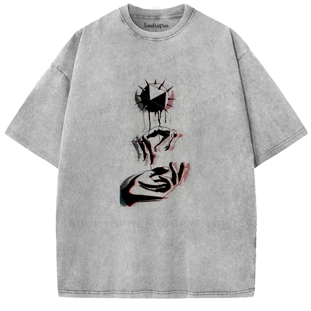 Soulisfree Spiked Orb Dripping Ink Hand Illusion Washed Tee