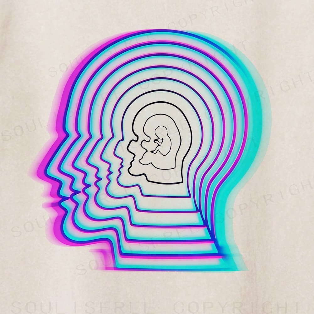 Soulisfree Layered Silhouette Chromatic Ripple Illusion Washed Tee