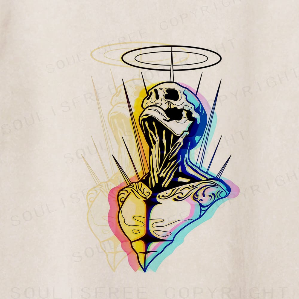 Soulisfree Halo Skull Chromatic Body Illusion Washed Tee