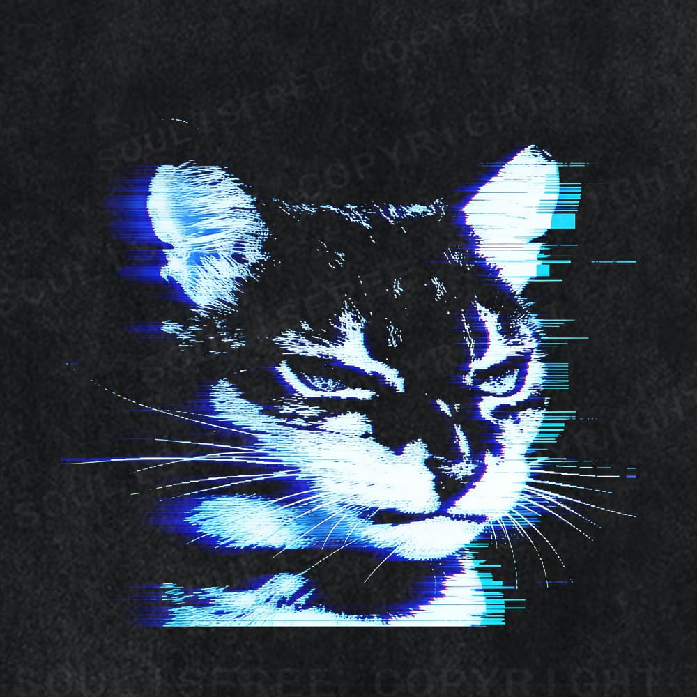 Soulisfree Digital Feline Chromatic Edge Illusion Washed Tee