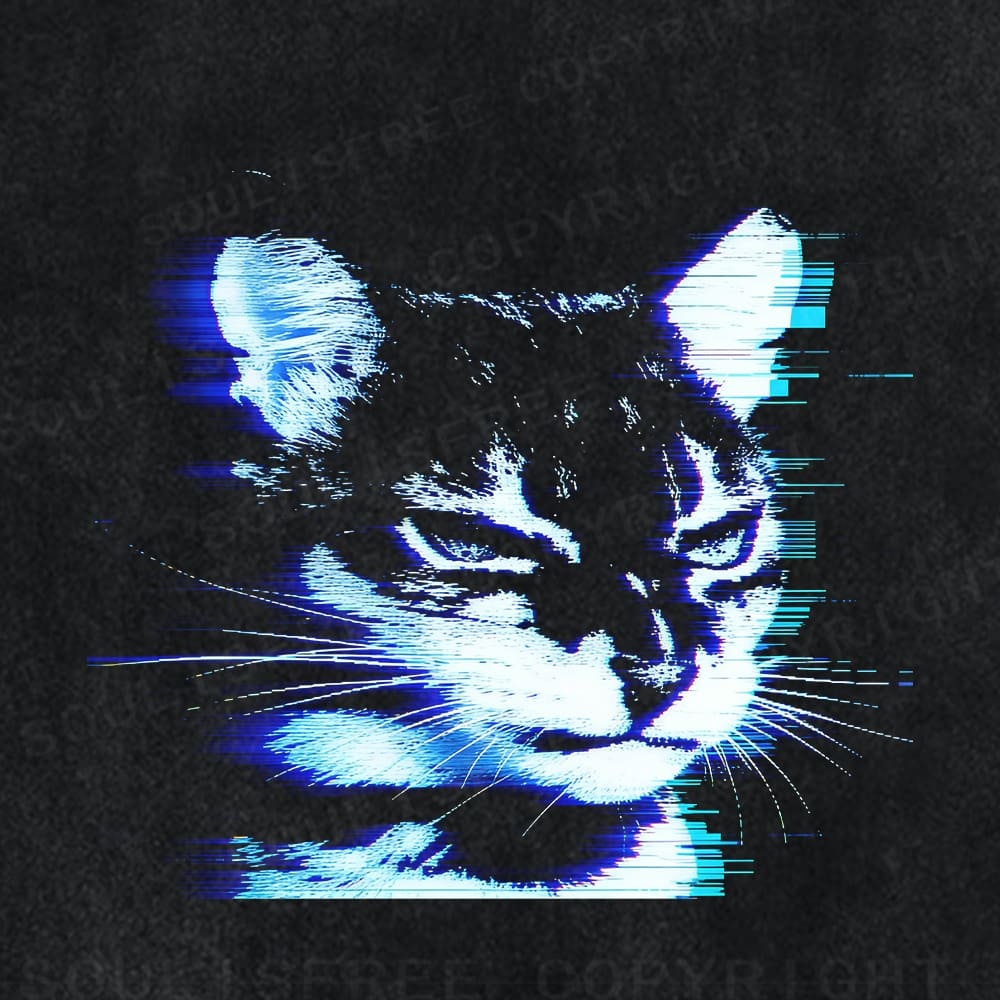 Soulisfree Digital Feline Chromatic Edge Illusion Washed Tee