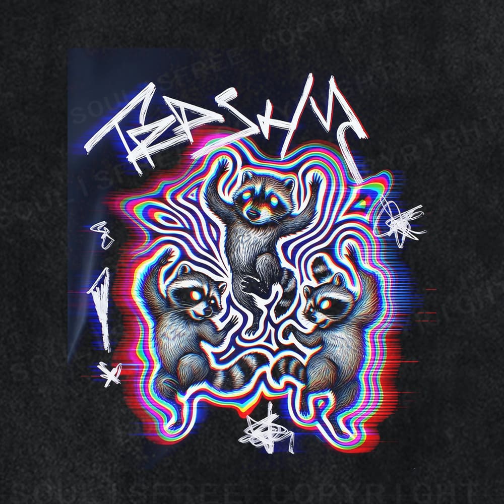 Soulisfree Triple Bear Psychedelic Wave Illusion Washed Tee