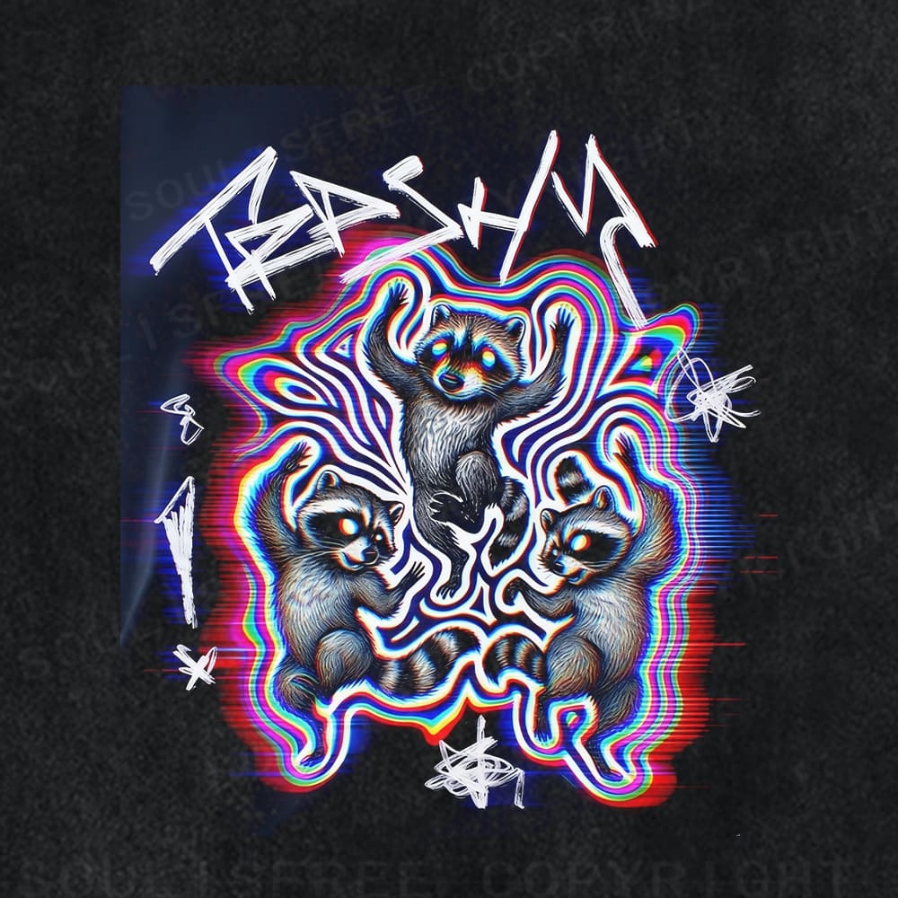 Soulisfree Triple Bear Psychedelic Wave Illusion Washed Tee