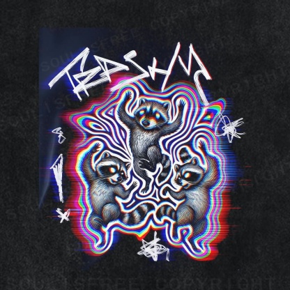 Soulisfree Triple Bear Psychedelic Wave Illusion Washed Tee