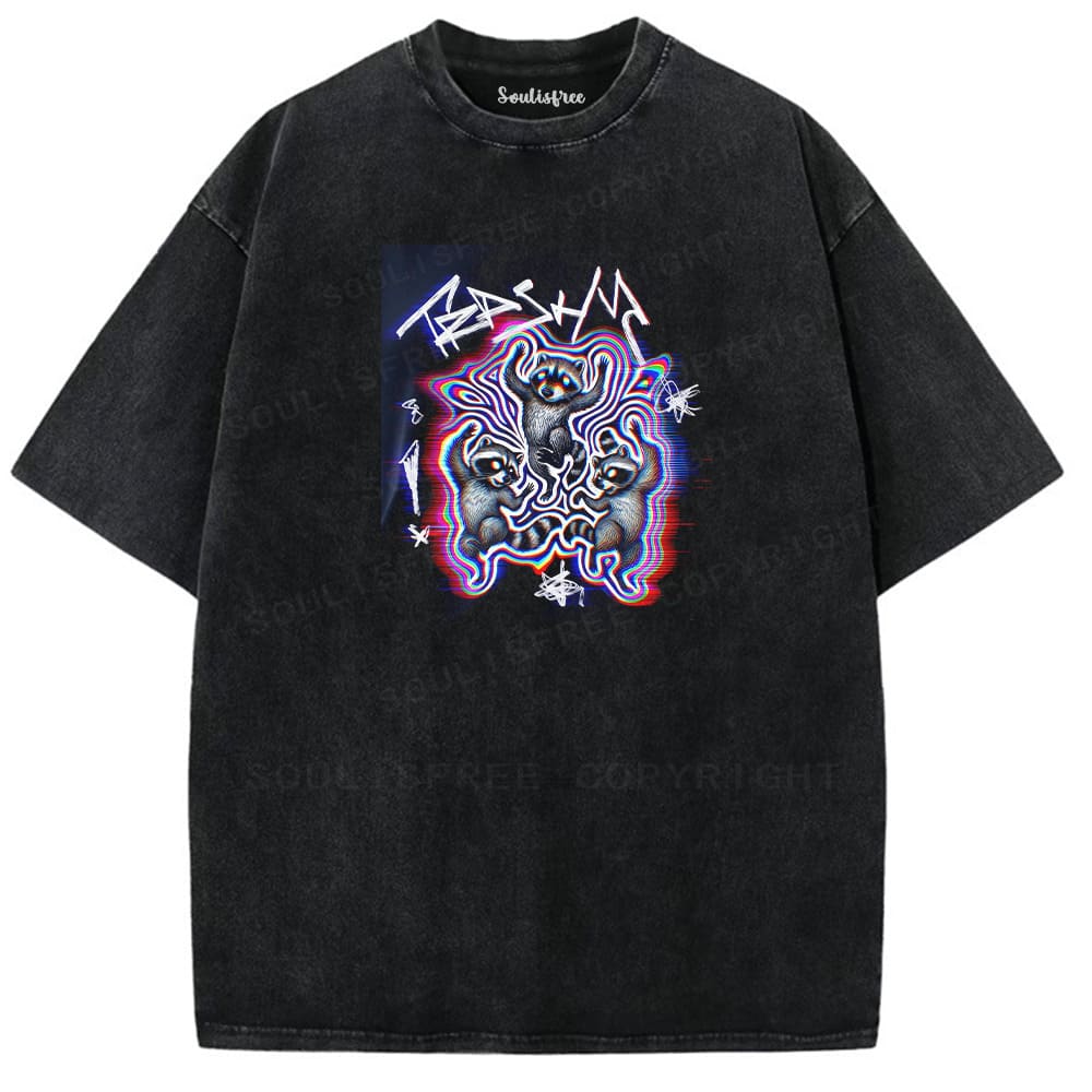 Soulisfree Triple Bear Psychedelic Wave Illusion Washed Tee