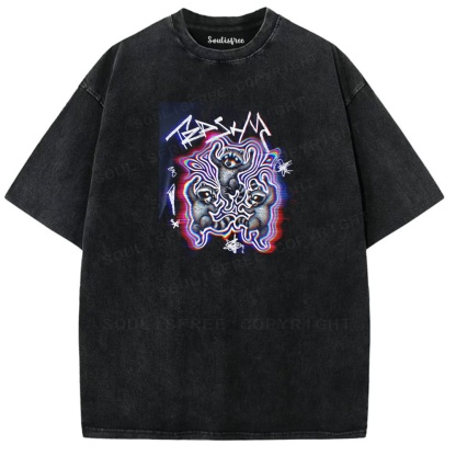Soulisfree Triple Bear Psychedelic Wave Illusion Washed Tee