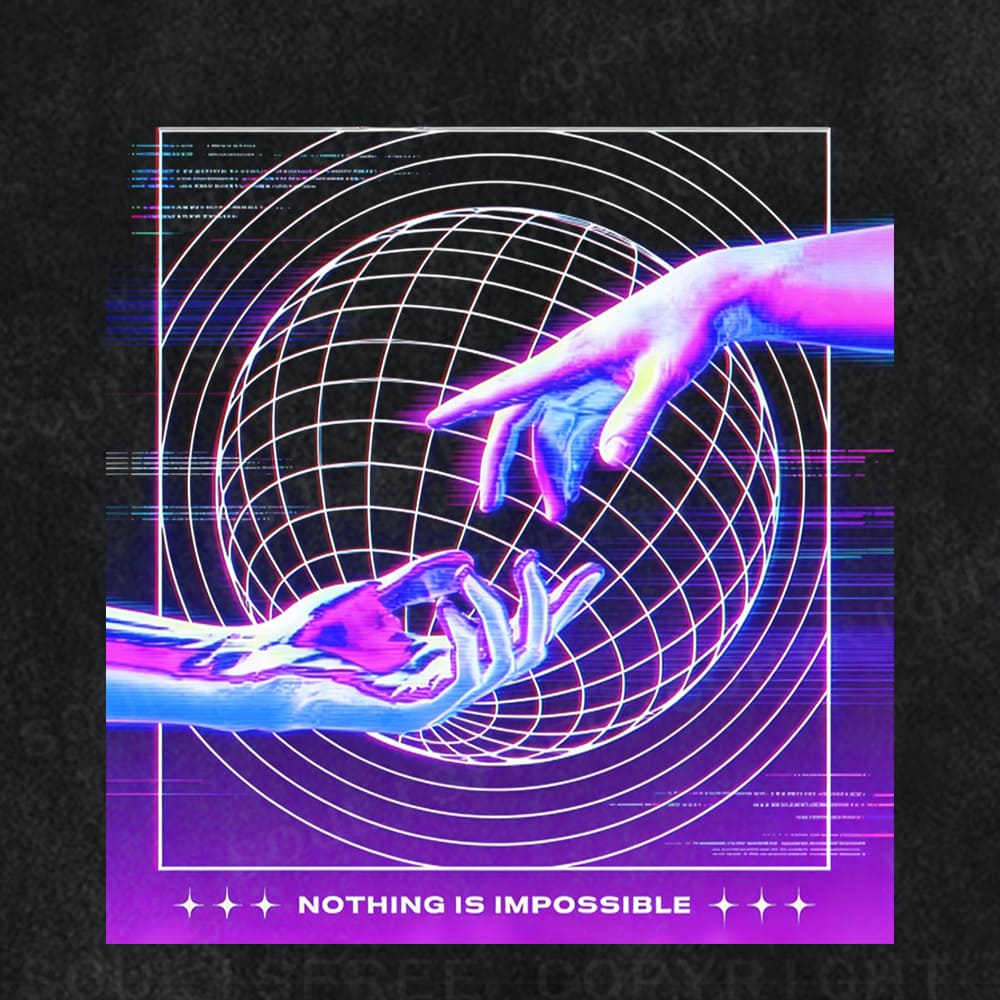 Soulisfree Dual Hand Futuristic Tone Illusion Washed Tee