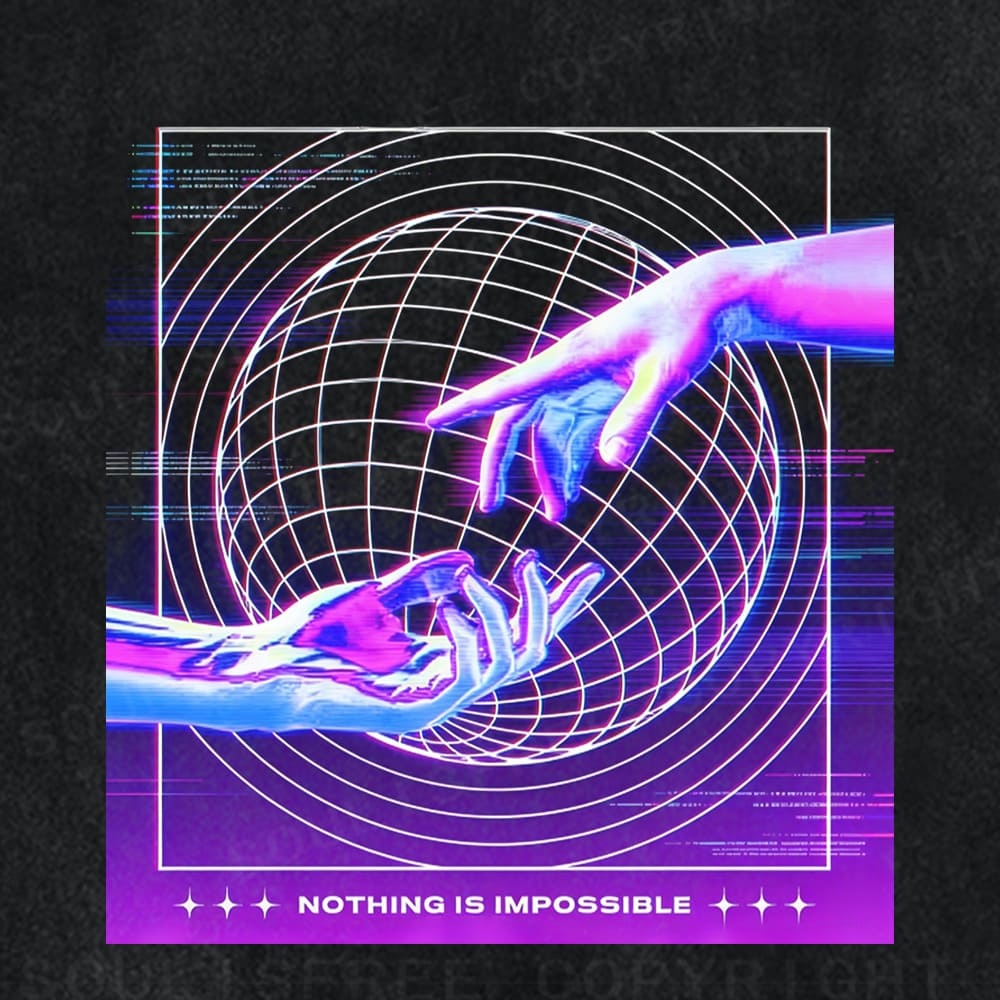 Soulisfree Dual Hand Futuristic Tone Illusion Washed Tee