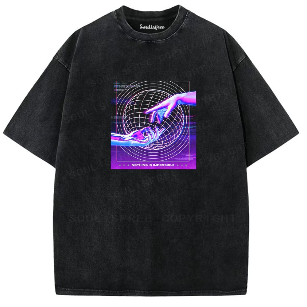 Soulisfree Dual Hand Futuristic Tone Illusion Washed Tee